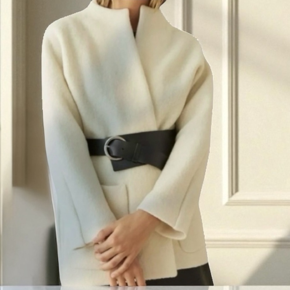 New! Ba&Sh Manteau Clif Ecru Lady Coat Jacket Wool Leather Belt Size 6 View 6